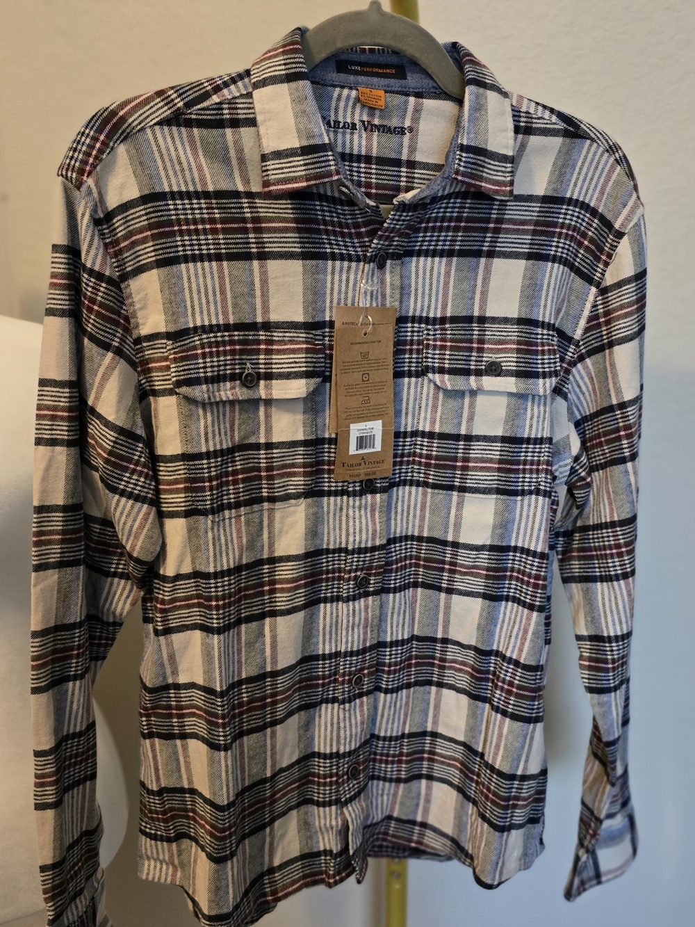 Tailor Vintage Plaid Button-Down Shirt in White, Black & Red